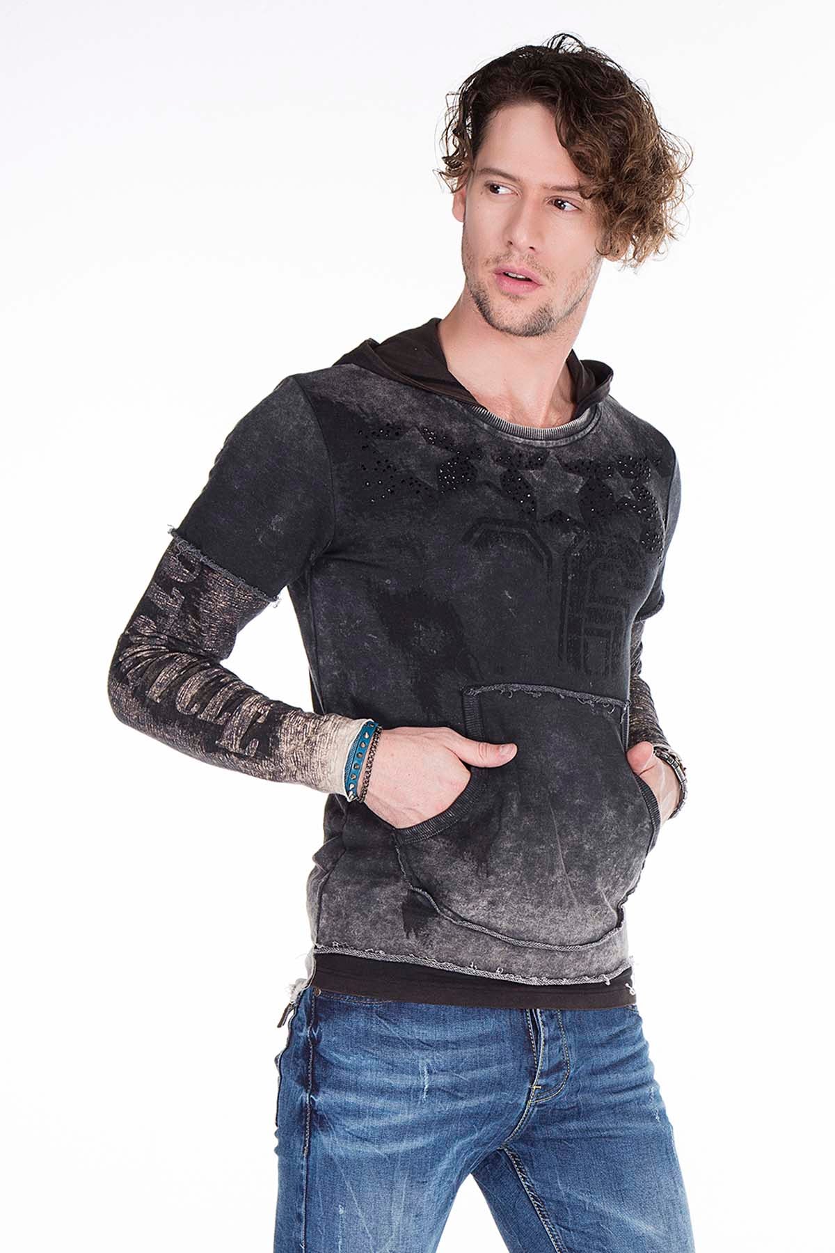 CL279 Men Sweinshirt con estampados lavados