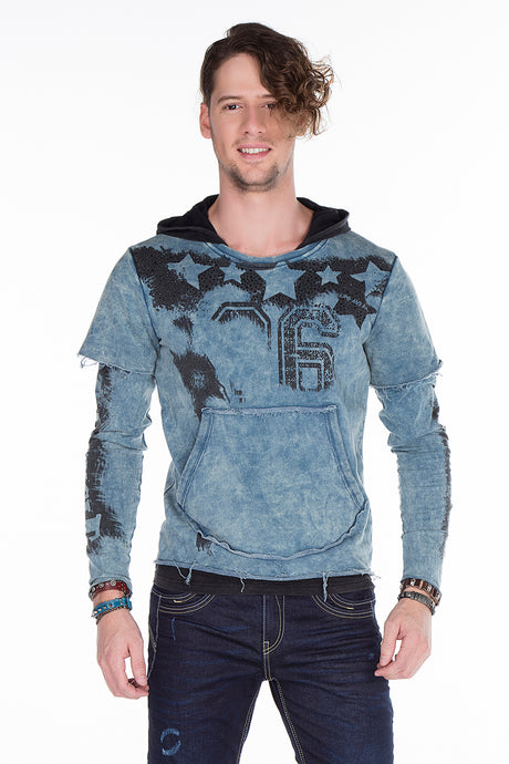 CL279 Herren Kapuzensweatshirt mit verwaschenen Prints