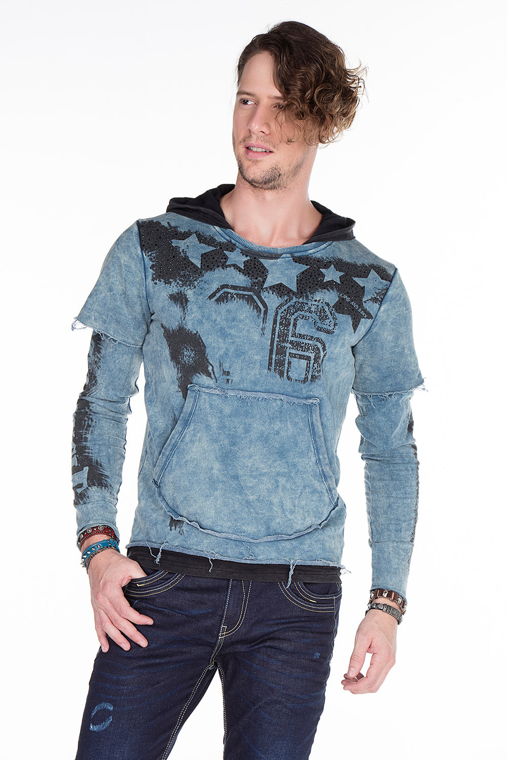 CL279 Men Sweinshirt con estampados lavados