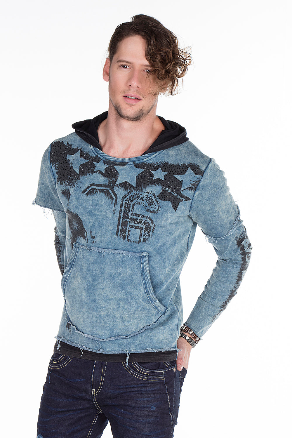 CL279 Men Sweinshirt con estampados lavados