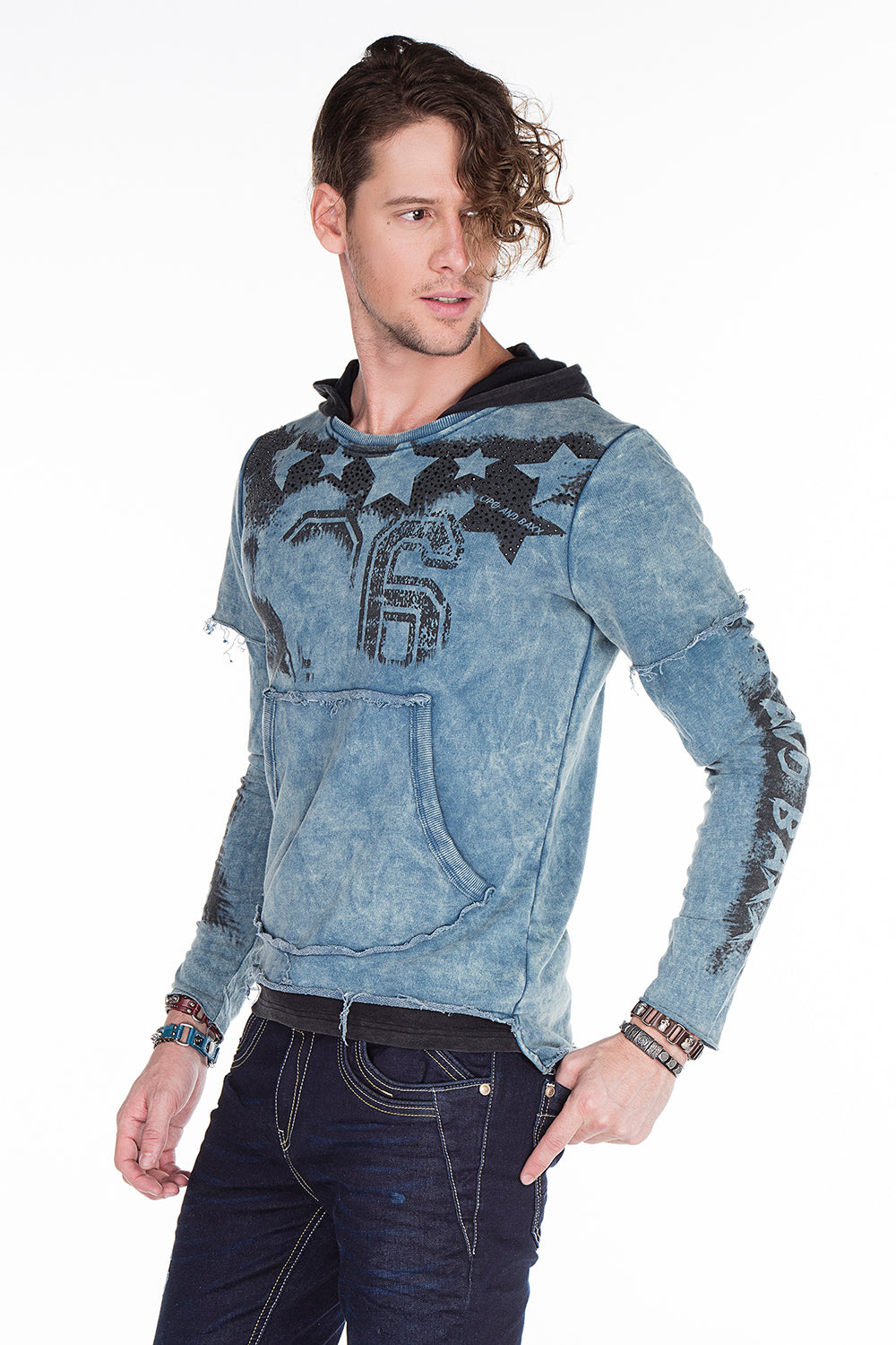 CL279 Men Sweinshirt con estampados lavados