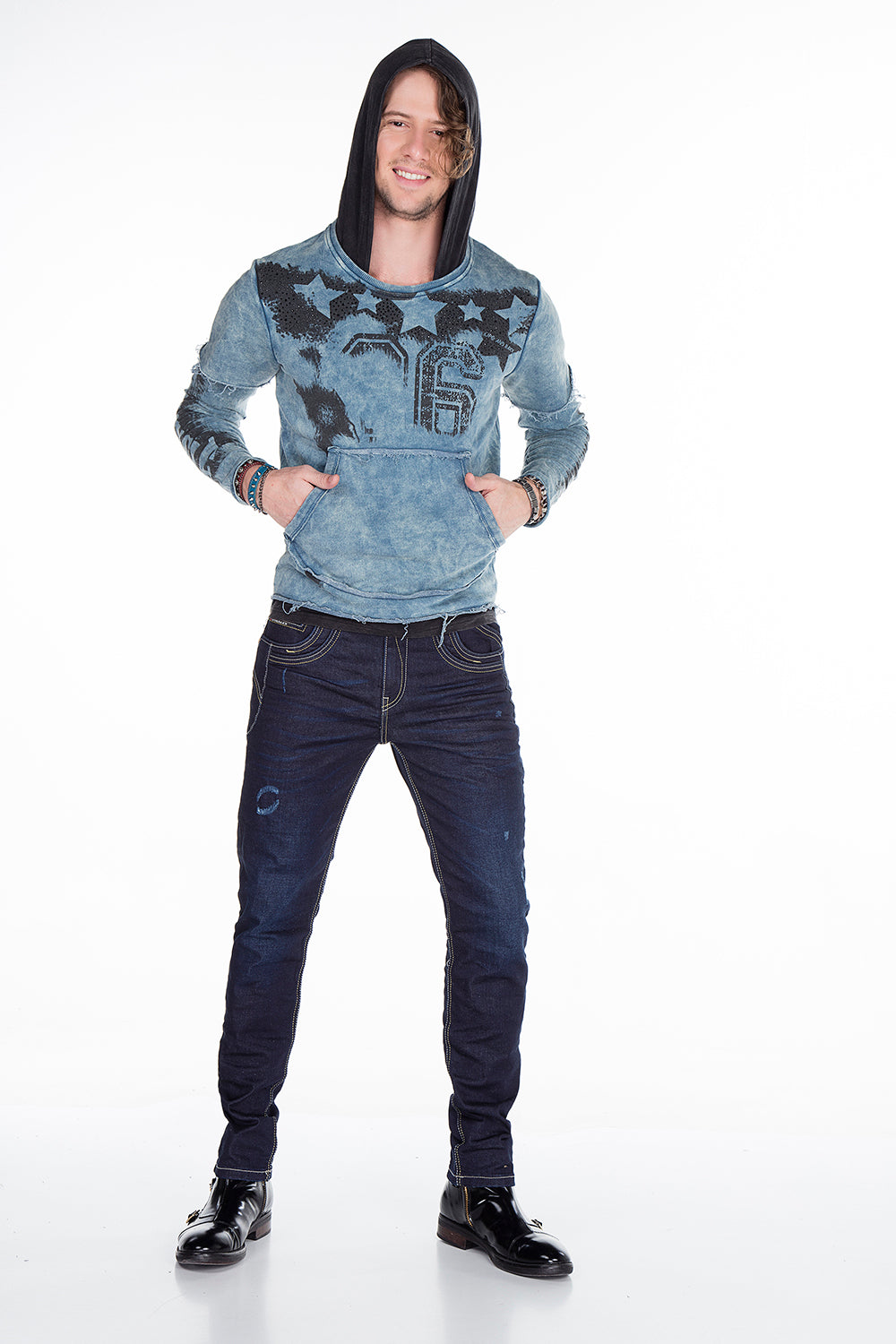 CL279 Men Sweinshirt con estampados lavados