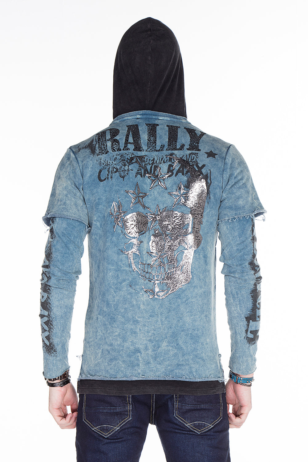 CL279 Men Sweinshirt con estampados lavados