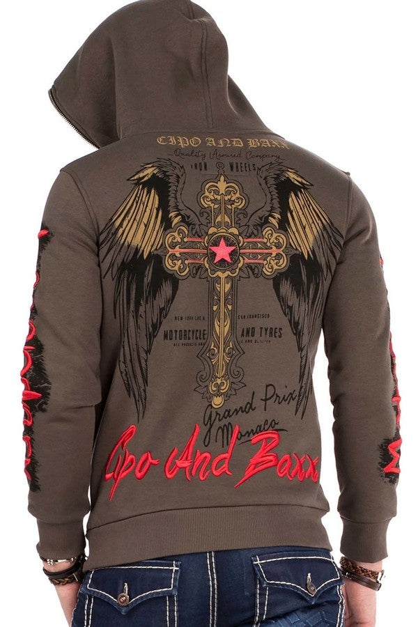 CL334 Sweat à capuche pour homme avec imprimés et broderies branchés