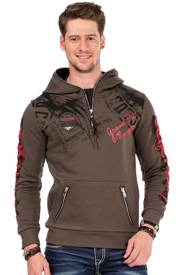 CL334 Sweat à capuche pour homme avec imprimés et broderies branchés