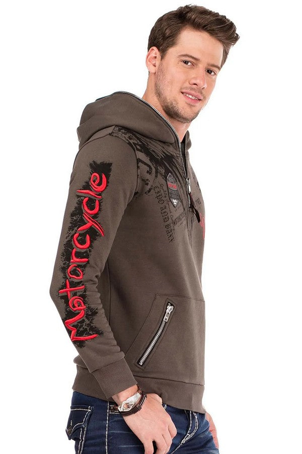 CL334 Sweat à capuche pour homme avec imprimés et broderies branchés