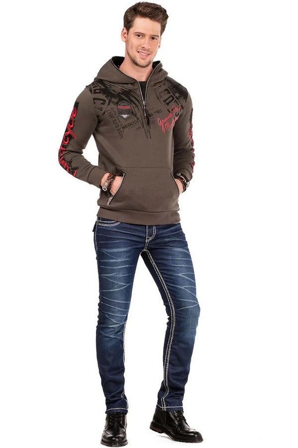 CL334 Sweat à capuche pour homme avec imprimés et broderies branchés