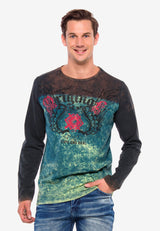 CL351 Camisa de manga larga para hombres con estampado de piedras preciosas