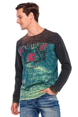 CL351 Camisa de manga larga para hombres con estampado de piedras preciosas