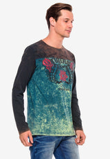 CL351 Camisa de manga larga para hombres con estampado de piedras preciosas