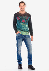 CL351 Camisa de manga larga para hombres con estampado de piedras preciosas