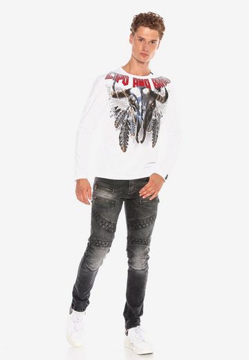CL396 Camisa de manga larga para hombres con estampado de cráneo fresco