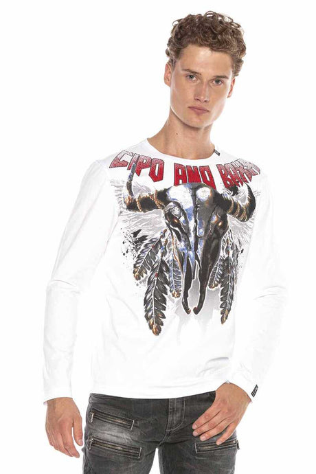 CL396 Men's long-sleeved shirt with cool skull print