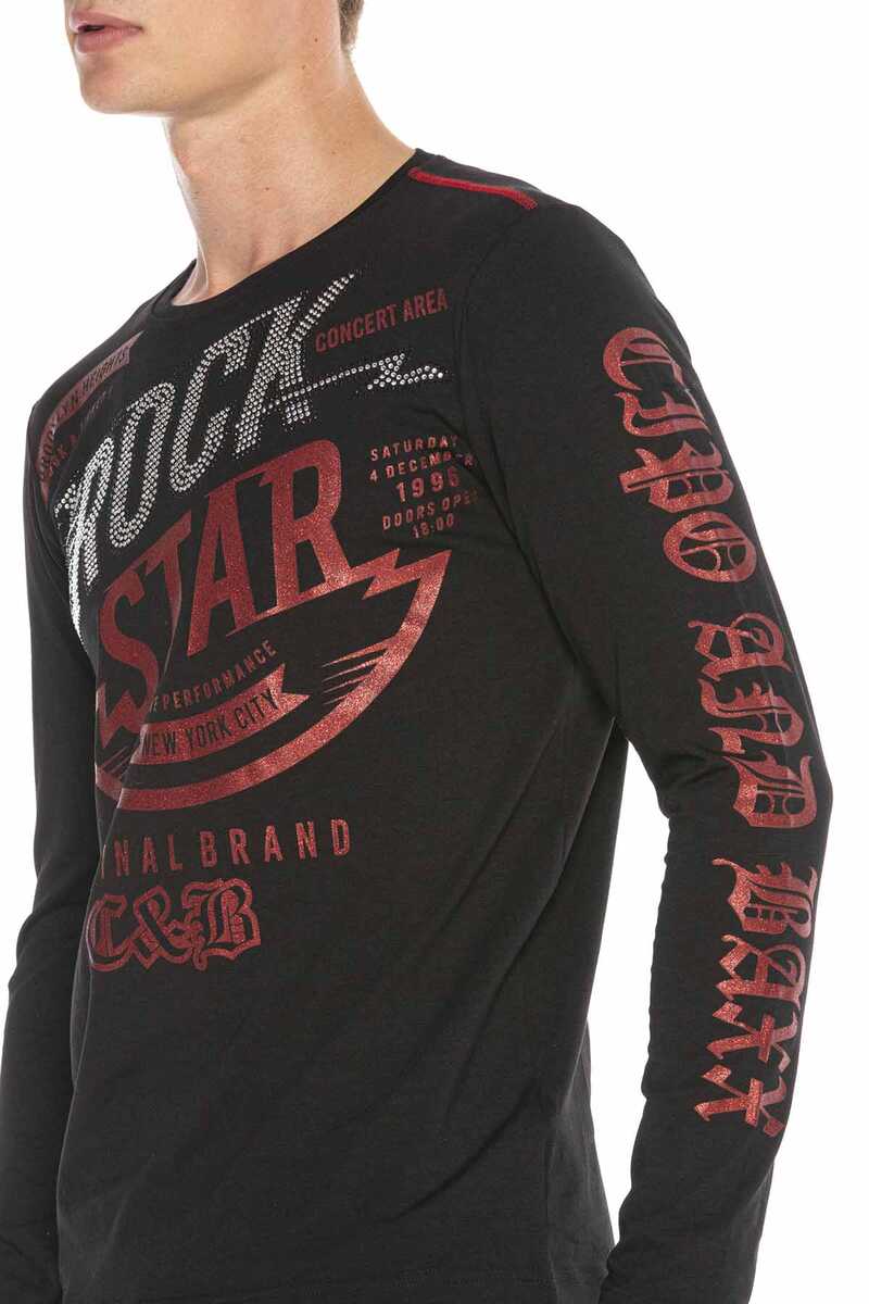 CL398 T-shirt manches longues homme avec strass stylés