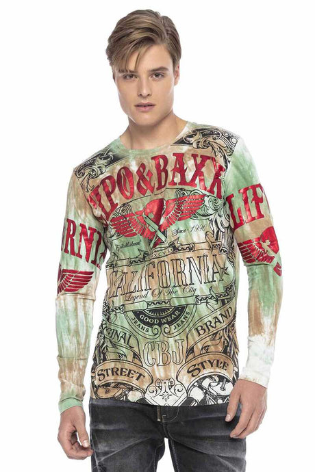 CL401 men's long-sleeved shirt with trendy all-over logo print
