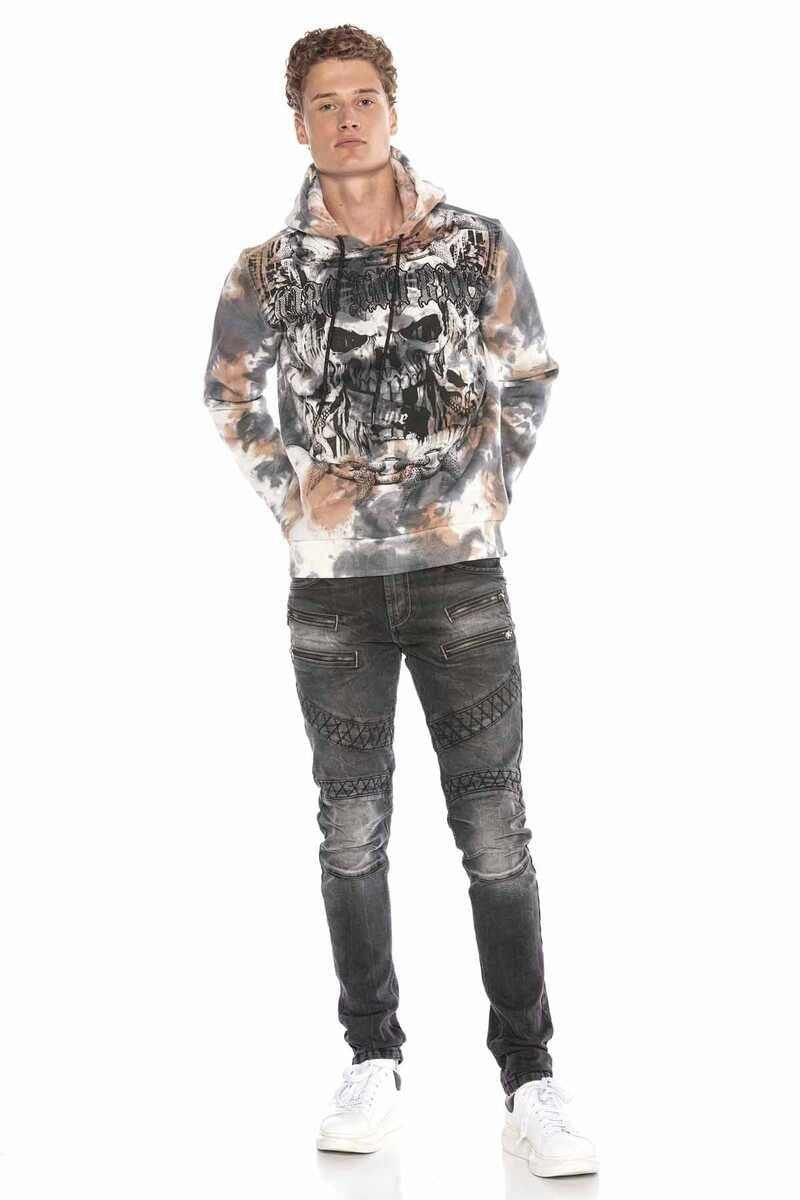 CL405 Herren Kapuzensweatshirt mit trendigen Strassstein-Applikationen