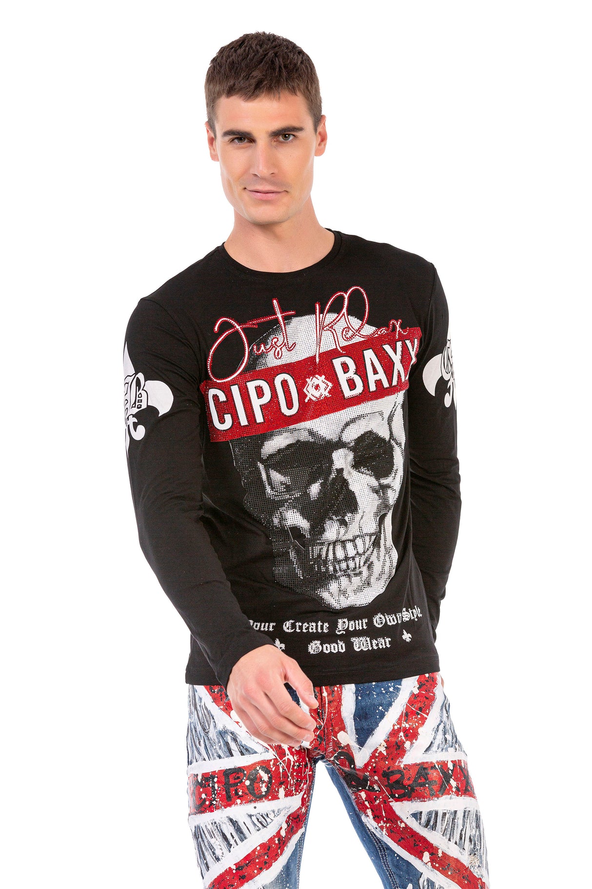 CL454 Herren Langarmshirt mit auffälligem Print