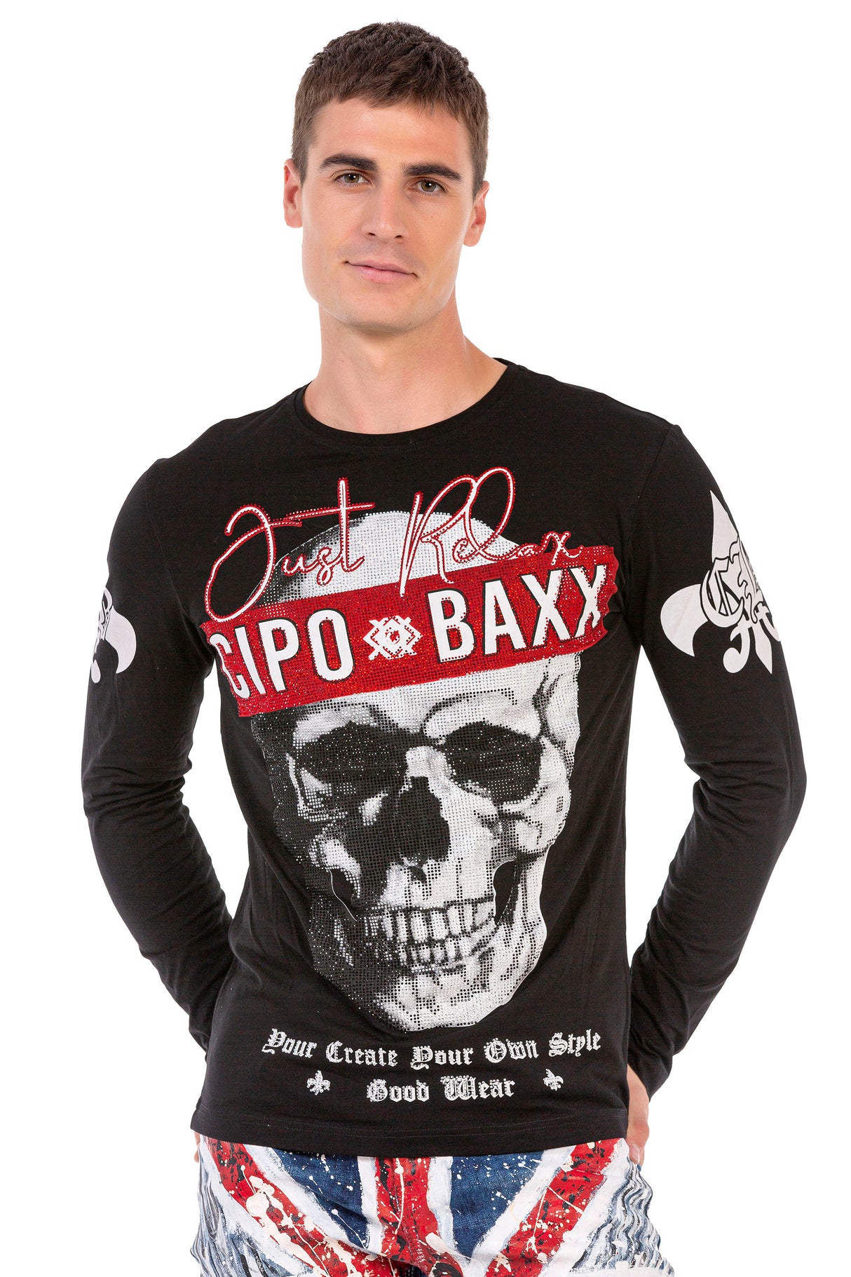 CL454 Herren Langarmshirt mit auffälligem Print