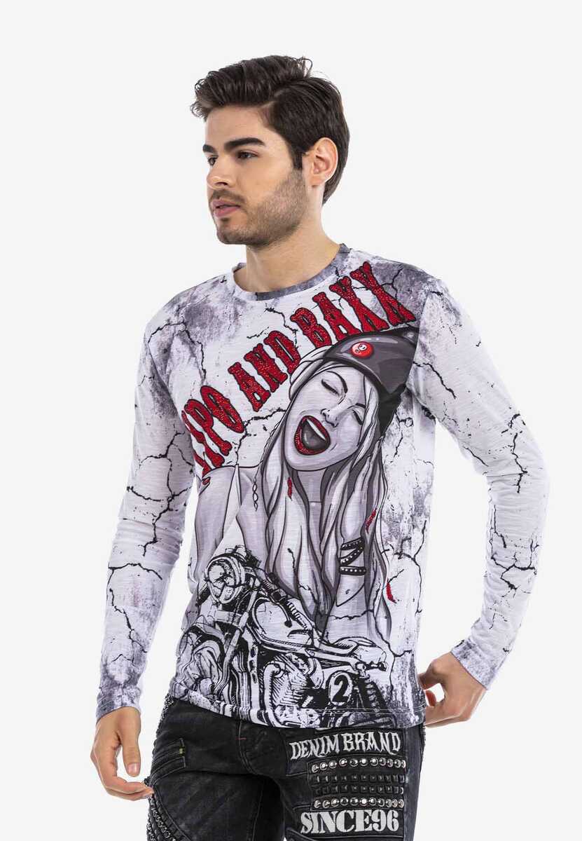 CL467 Camisa de manga larga para hombres con estampados de motocicletas