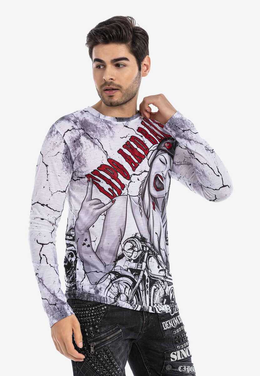 CL467 Camisa de manga larga para hombres con estampados de motocicletas