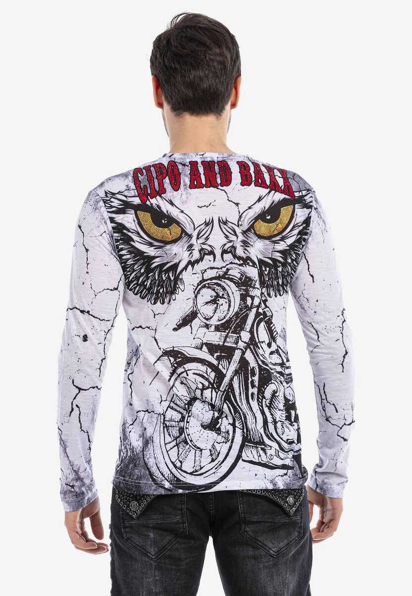 CL467 Camisa de manga larga para hombres con estampados de motocicletas