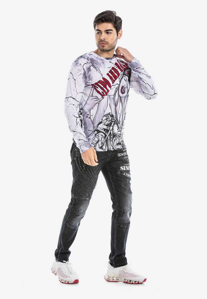 CL467 Camisa de manga larga para hombres con estampados de motocicletas