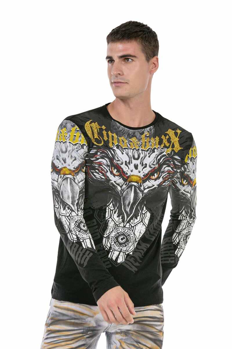 CL488 Herren Langarmshirt mit coolem Adler-Print