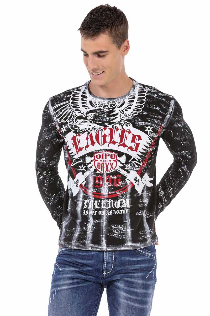 CL493 Camisa de manga larga de los hombres con estampado frontal fresco