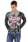 CL493 Camisa de manga larga de los hombres con estampado frontal fresco