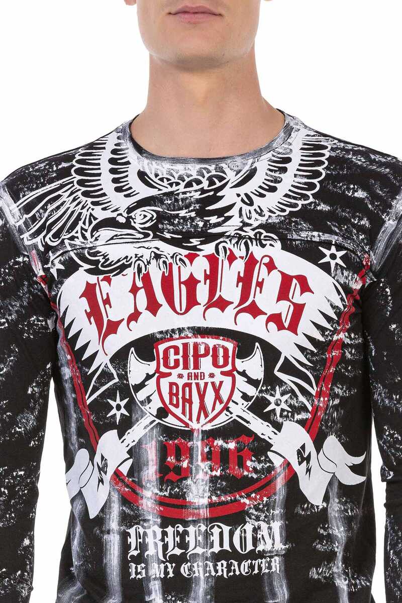 CL493 Camisa de manga larga de los hombres con estampado frontal fresco