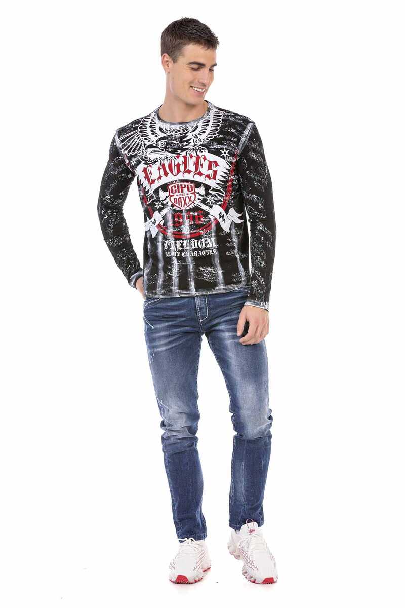 CL493 Camisa de manga larga de los hombres con estampado frontal fresco