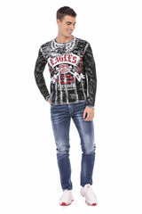 CL493 Camisa de manga larga de los hombres con estampado frontal fresco