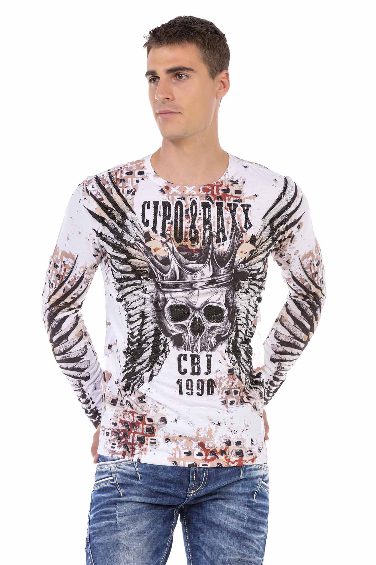 CL494 bluza męska z nadrukiem i kamieniami