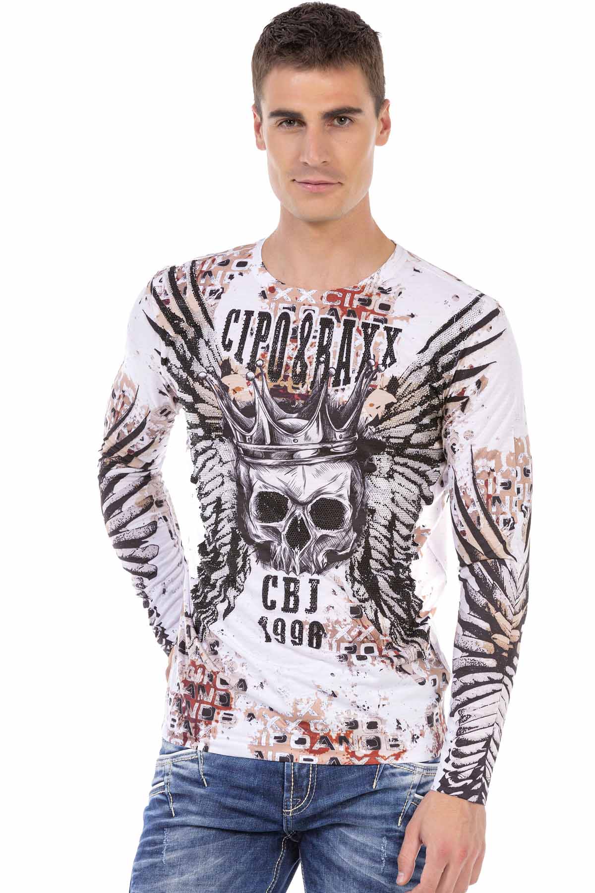 CL494 bluza męska z nadrukiem i kamieniami