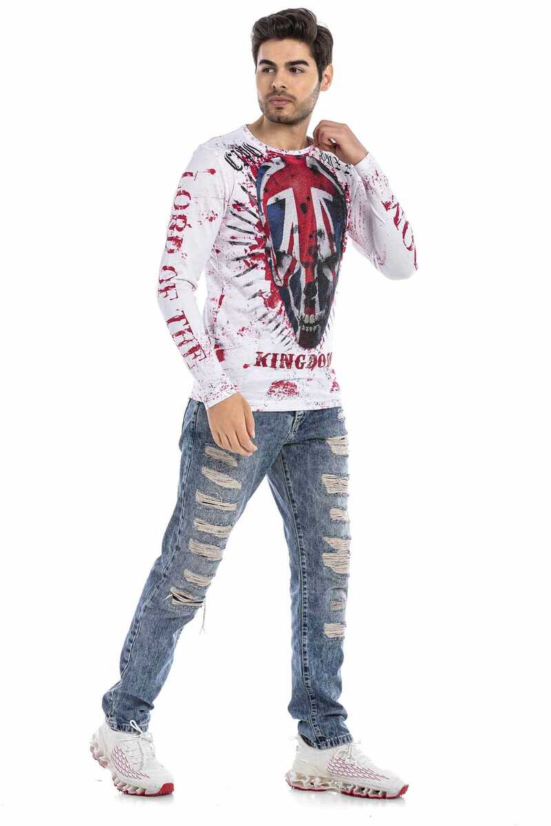 CL498 Camisa de manga larga para hombres con estampado de cráneo fresco