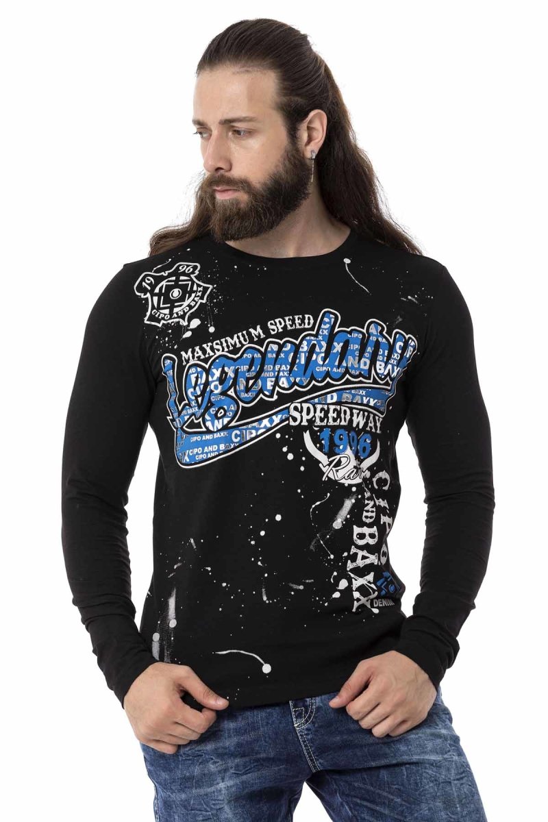 CL510 Camisa de manga larga de los hombres con un estampado frontal a gran escala