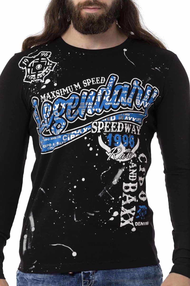 CL510 Camisa de manga larga de los hombres con un estampado frontal a gran escala