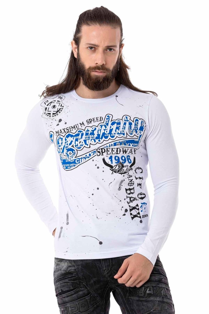 CL510 Camisa de manga larga de los hombres con un estampado frontal a gran escala