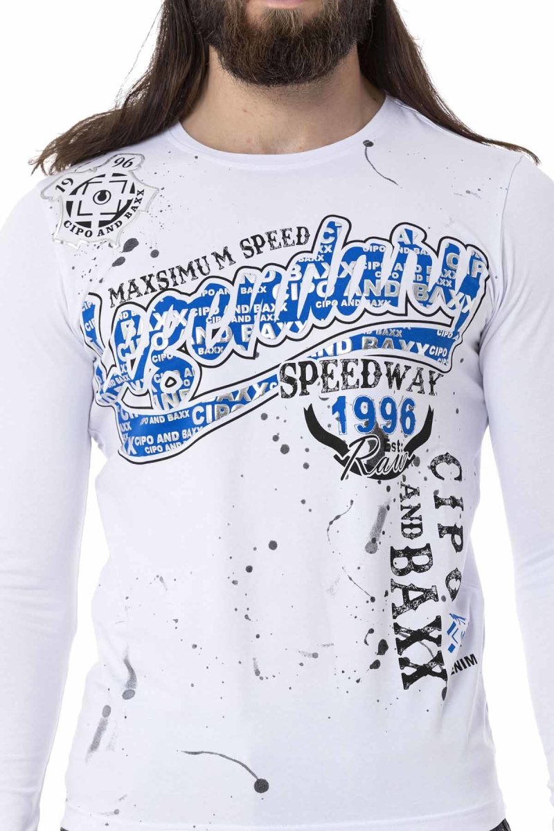 CL510 Camisa de manga larga de los hombres con un estampado frontal a gran escala