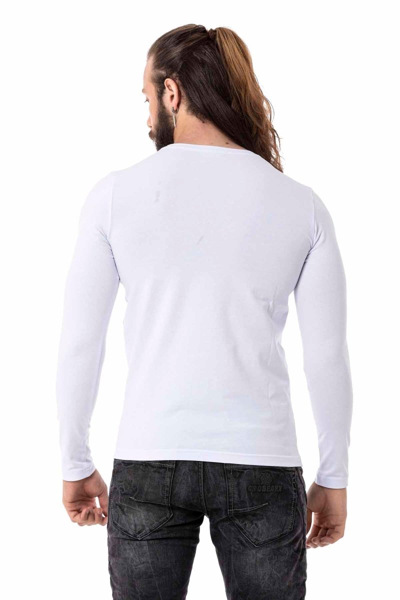 CL510 Camisa de manga larga de los hombres con un estampado frontal a gran escala
