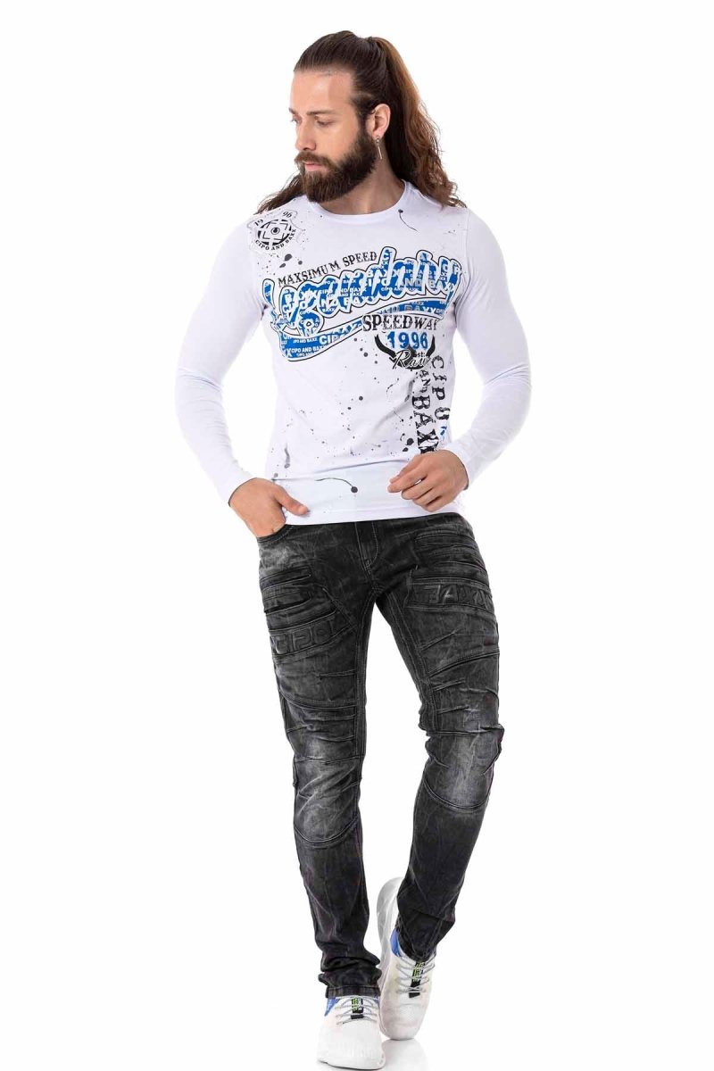 CL510 Camisa de manga larga de los hombres con un estampado frontal a gran escala