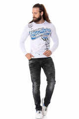 CL510 Camisa de manga larga de los hombres con un estampado frontal a gran escala