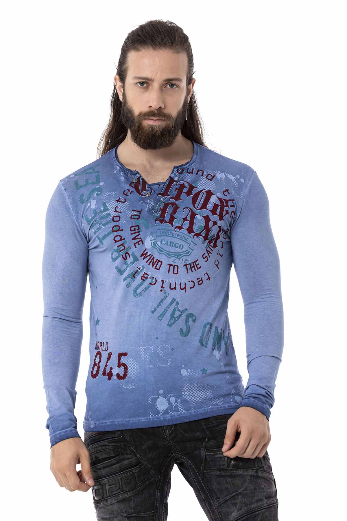 CL512 Herren Langarmshirt mit großem Frontprint