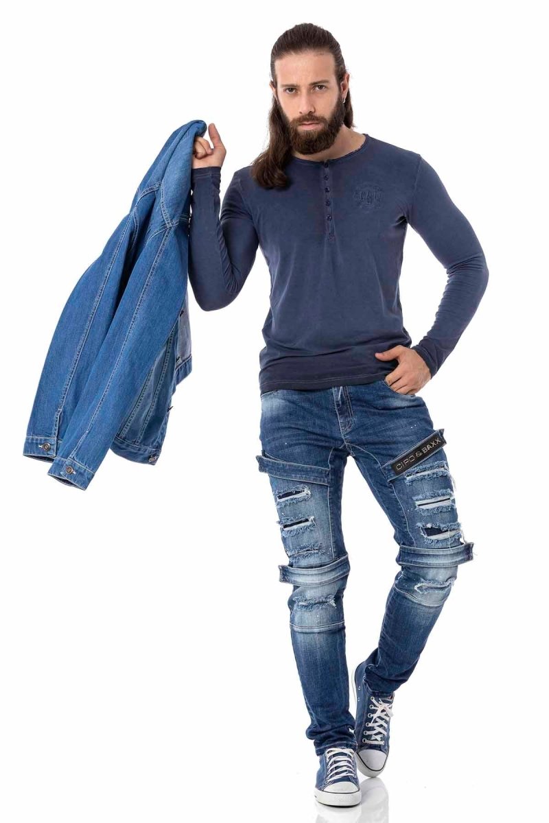 CL523 Sweat-shirt manches longues pour hommes avec broderie de marque tendance