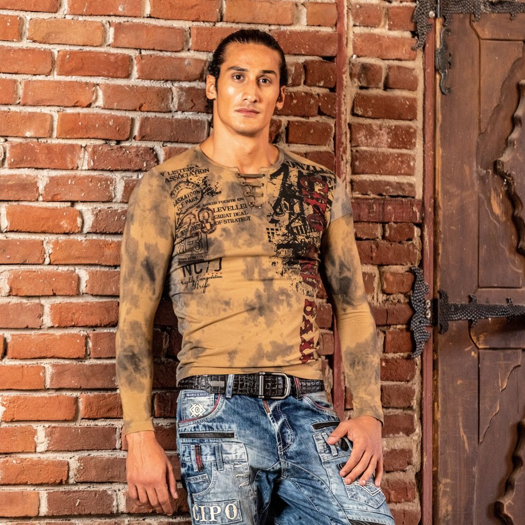 CL524 Camisa de manga larga para hombres con un gran patrón todo