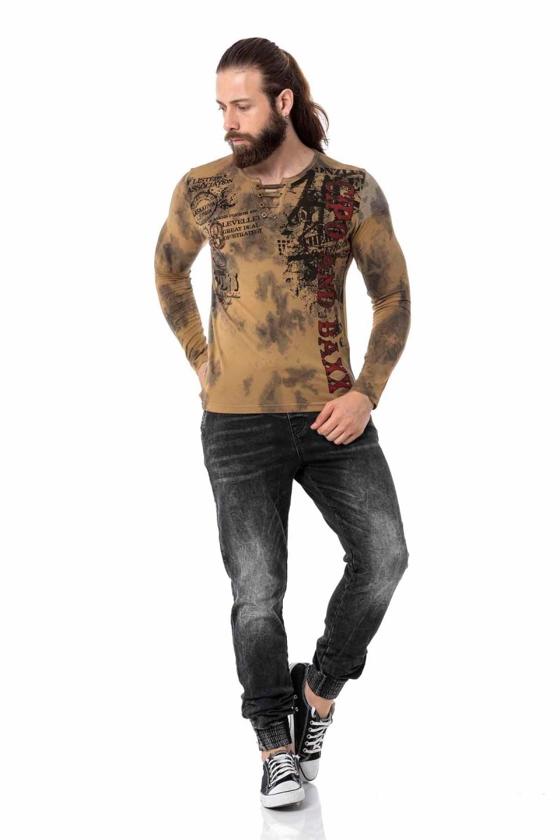 CL524 Camisa de manga larga para hombres con un gran patrón todo