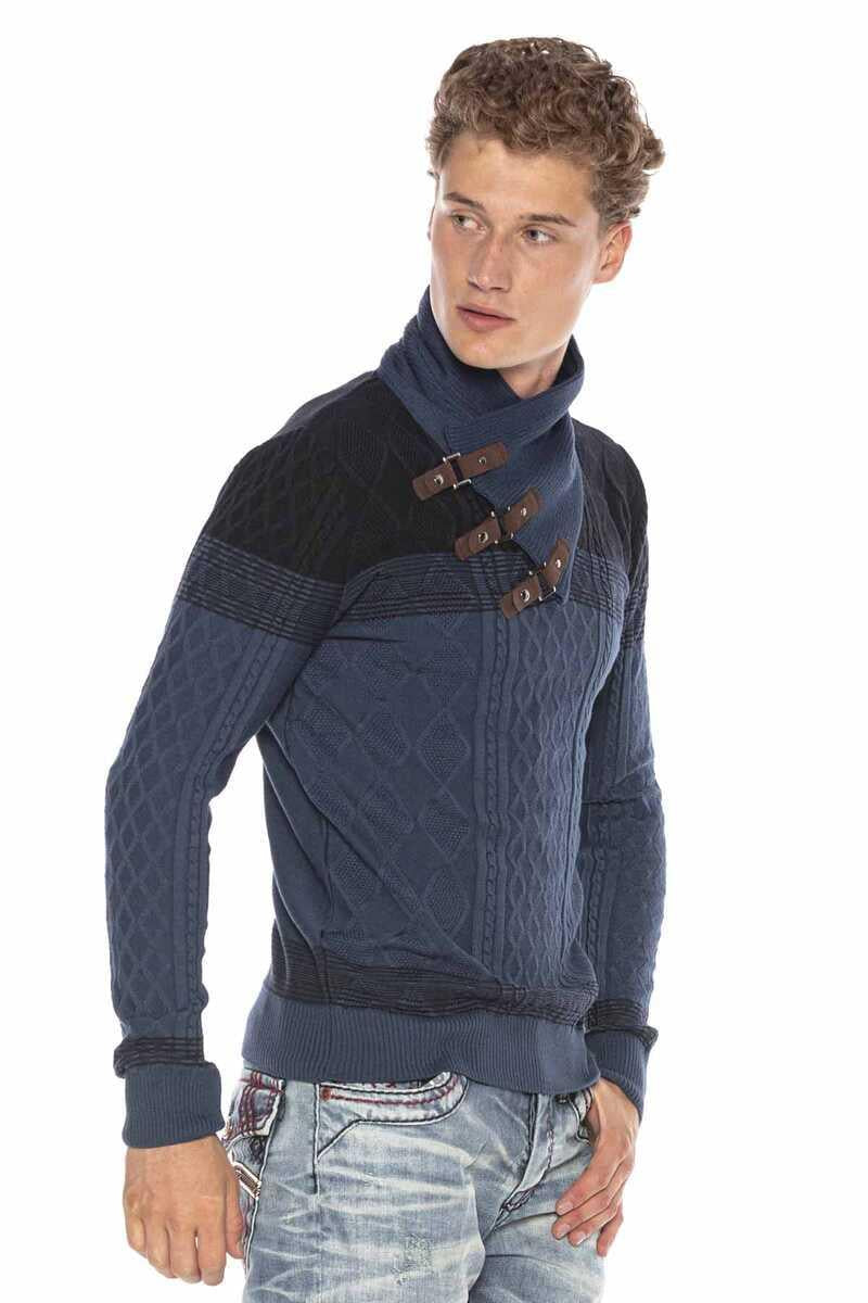 CP226 sweter męski z kołnierzem i klamrami