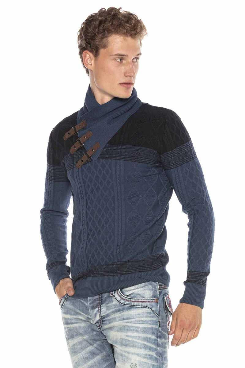 CP226 sweter męski z kołnierzem i klamrami