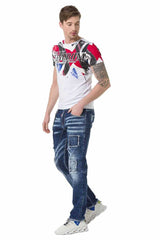 CT683 T-shirt Maschile con Grande Stampa Anteriore