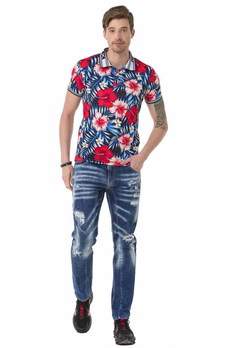 CT698 Herren Poloshirt mit floralem Alloverprint